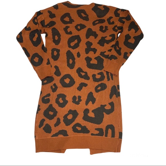 NWOT Brown Black Print Knit Open Front Oversized Cardigan Size small - Picture 2 of 9